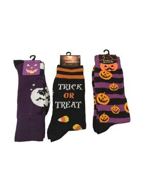 Halloween Men's Crew Socks Black Cat Trick or Treat Jack o Lanterns Set of 3